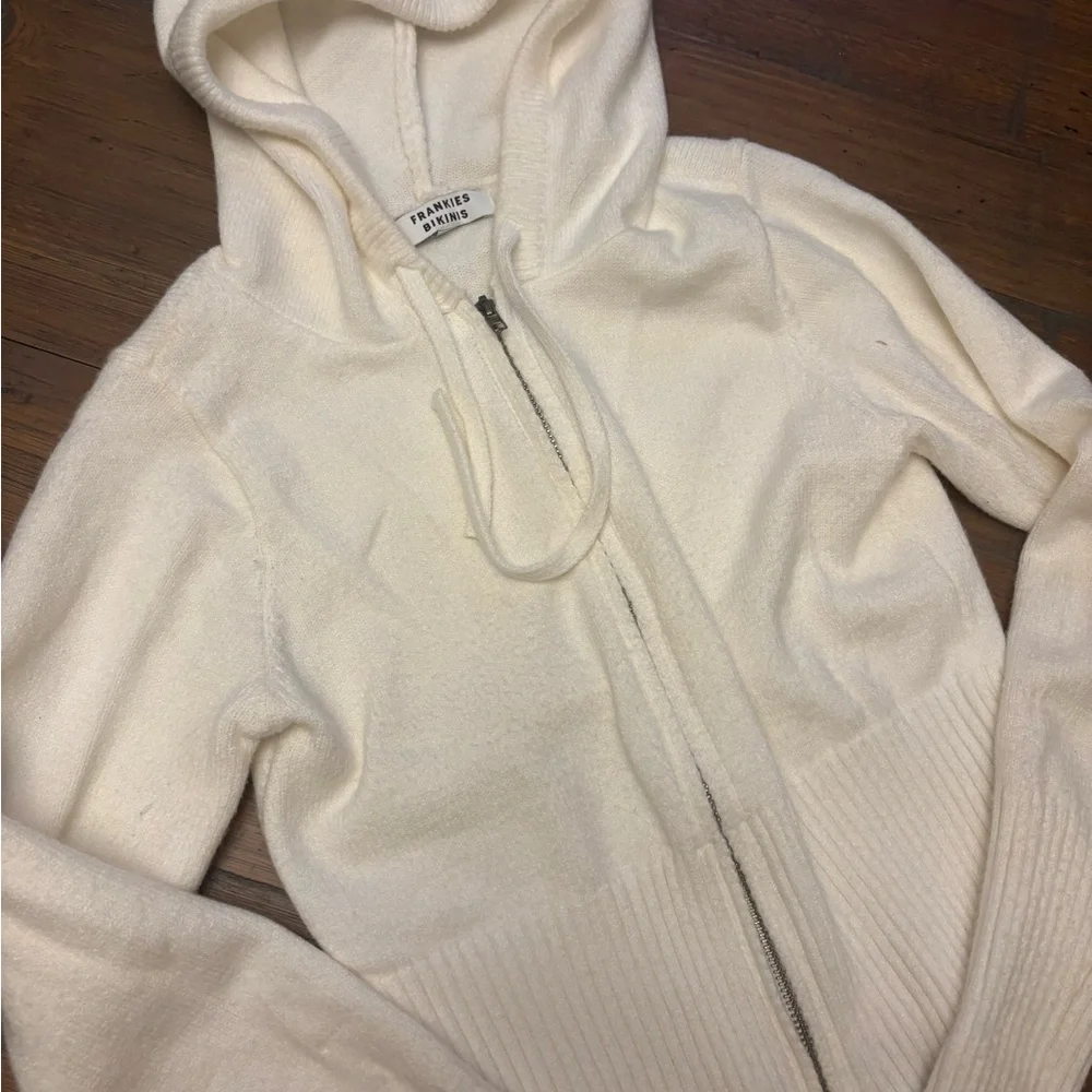 Frankie’s bikinis white cloud knit zip up hoodie - Picture 7 of 13